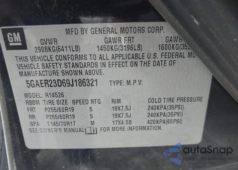 2009 Buick Enclave Cxl from USA, damaged, VIN 5GAER23D69J186321